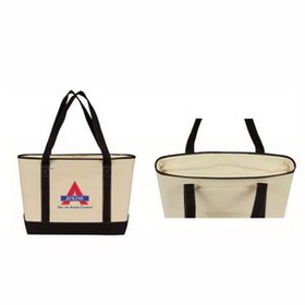 Custom Logo Large Cotton Canvas Boat Tote, Tote Bag with Zipper, Grocery shopping bag, Travel Tote, 24" L x 14" W x 7" H