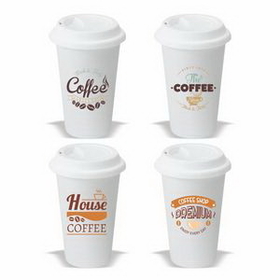 Coffee mug, 12 oz. Double Wall Porcelain Travel Mug (White), Personalised Mugs, Custom Mugs, 5.5" H x 3.625" Diameter x 2.375" Diameter