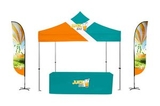 Custom Canopy Kit - Deluxe 10'x10' White Steel Frame + Canopy + 2 x 12' Convex Flag + Base + 6' Table Cover