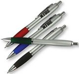 Custom Silver Barrel Ballpoint Pen w/Colored Rubber Grip