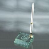 Custom Awards-Jade glass desk top with silver pen.3/4 inch high, 3