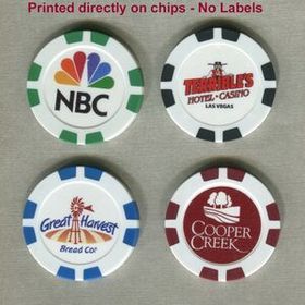 Custom Clay Poker Chips W/ Tsr 8 Stripe & 4 Color Process Imprint/ No Labels, 1 9/16" Diameter X 1/8" Thick