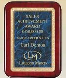 Blank High Gloss Rosewood Plaque w/ Blue Plate & Rounded Corners (8
