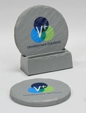 Custom 2-Piece Round Shale-Texture Coaster Set w/Base (UV Print), 4