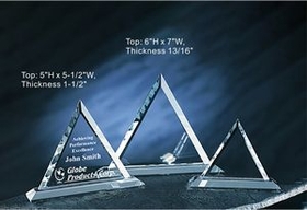 Custom Triangle Awards optical crystal award trophy., 6" L x 7" Diameter