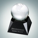 Custom Clear Optical Crystal Ocean Globe Award w/Black Crystal Base, 5