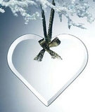 Custom 114-G113  - Alicia Beveled Economy Ornament-Heart with Gold Ribbon for Hanging-Jade Glass