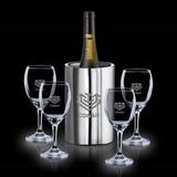 Custom 5 Piece Jacob Wine Cooler Set W/ 4 Carberry Wine Glasses