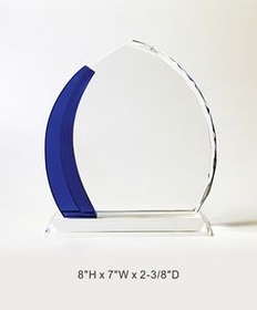 Custom Blue Version Crystal Award Trophy., 8" L x 7" W x 2.375" H