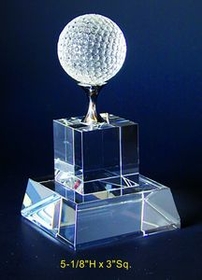 Custom Golf Tower Optical Crystal Award Trophy., 5.125" L x 3" Diameter