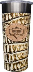 Custom Frio 24-7 Leather Wrapped Cup w/ Badge - Desert Storm Gator, 7.75" H x 3.6" L