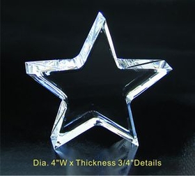 Custom Star Optical Crystal Award Trophy., 4" L x 0.75" Diameter