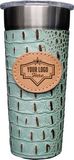 Custom Frio 24-7 Leather Wrapped Cup w/ Badge - Mint Chip Gator, 7.75