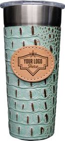 Custom Frio 24-7 Leather Wrapped Cup w/ Badge - Mint Chip Gator, 7.75" H x 3.6" L