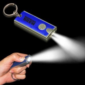 Custom 2 1/2"x1" Silver/Blue Rectangle Flash Light Keychain