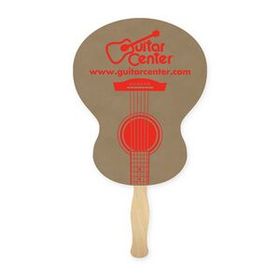 Custom Fan - Guitar Shape Recycled Single Paper Hand Fan - Wood Stick Handle