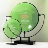 Custom Celery Green Spinoza Plate Art Glass Award w/ Steel Base (11