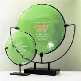 Custom Celery Green Spinoza Plate Art Glass Award w/ Steel Base (11")