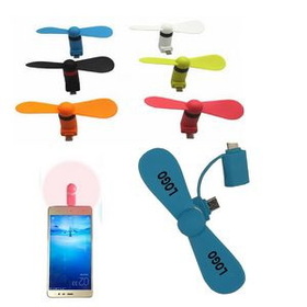 Custom 2 In 1 USB Micro Phone Fan for cell phone, 1 1/2" W x 3 1/2" H x 1/2" D