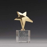 Custom 24K Gold Plated Rising Star Award w/ Optical Crystal Base (6 1/4