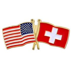 Blank Usa & Switzerland Flag Pin, 1 1/8" W X 1/2" H