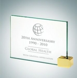 Custom Achievement Jade Glass Award Plaque w/Brass Rectangle (6