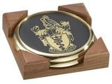Custom 2 Round Solid Brass Coasters with Solid Walnut Wood Holder