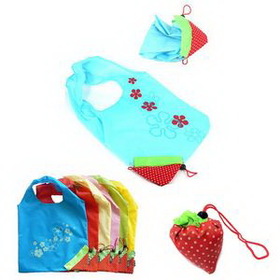 Custom 190T Polyester Foldable Strawberry Shape Shopping Bag, 13 3/8" W x 22 1/2" H