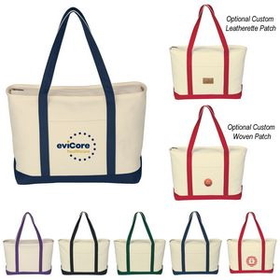 Custom Large Heavy Cotton Canvas Boat Tote Bag, 24" W x 14" H x 7" D