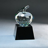 Custom Faceted Clear Crystal Apple on Black Crystal Base, 3.5