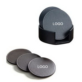 Custom Debossed Round PU Leather Coaster, 3 1/2" Diameter
