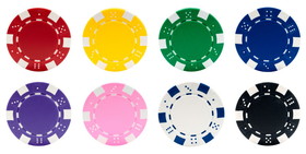 Custom Clay Poker Chips w/ Dice Design & 4 Color Process Imprint/ No Labels