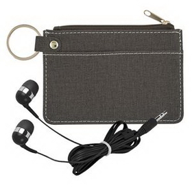 Custom Heathered Wallet & Earbuds Kit, 4 7/8" W x 3 1/2" H