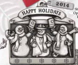 Custom Full Size Stock Design Happy Holidays Pewter Ornament (Three Snowmen), 2.25