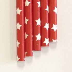 Custom Paper Straws Red White Stars Pattern - 7.70" x .25" Biodegradable