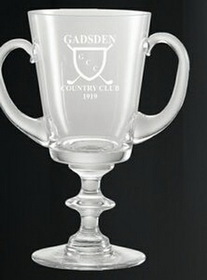 Custom Hand Cut Lead Free Crystal Trophy w/ 2 Handles & Round Footed Basel (10")