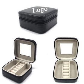 Custom Portable Black Leather Creative Jewelry Storage Box, 4.5"" L x 4.5"" W x 2"" H