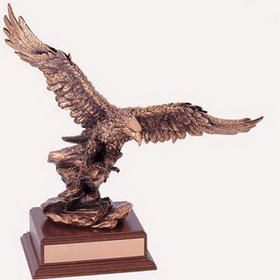 Custom 14" Electroplated Bronze Eagle Trophy w/Wooden Base