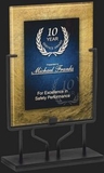 Custom Golden & Blue Rectangular Acrylic Award, 9 1/2