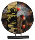 Custom Harvest Hues Colorful Circular Art Glass Award on Black Metal Stand - 17 1/2