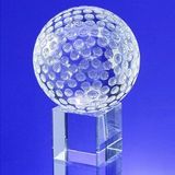 Custom Awards-optical crystal 40mm Golf Ball on cube.2-1/2 inch high, 1 5/8