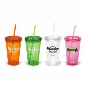 16 oz. Double Wall Acrylic Tumbler with Straw, Personalised Tumbler, Custom Logo Tumbler, 6.25" H x 3.75" Diameter x 2.5" Diameter