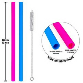 Custom Re-usable Straight Silicone Straw with Brush, 0.35" Diameter x 10" L
