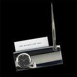 Custom Silver Plated Business Card Holder W/ Clock-Screened
