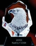 Custom Glacier Hand Blown Glass American Eagle Bust Award (6.5