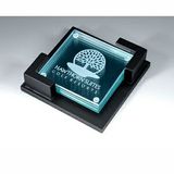 Custom Clear Glass Coaster Set in Black Wooden Box (Laser Engraved)