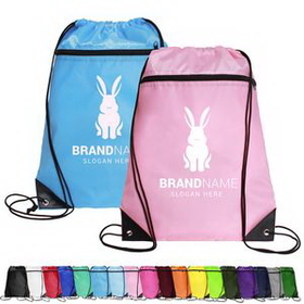 Custom Reinforced Polyester Drawstring Backpack with Top Zipper, 14" W x 18" H