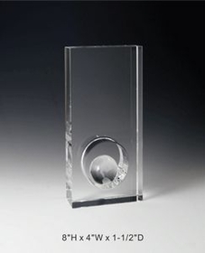 Custom Globe Award Crystal Award Trophy., 8" L x 4" W x 1.5" H