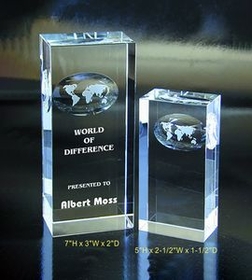 Custom Atlas Optical Crystal Award Trophy., 5" L x 2.5" W x 1.5" H