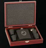 Custom Black 6 Oz. Flask Gift Set W/ Black Shot Glasses & Cherry Wood Box